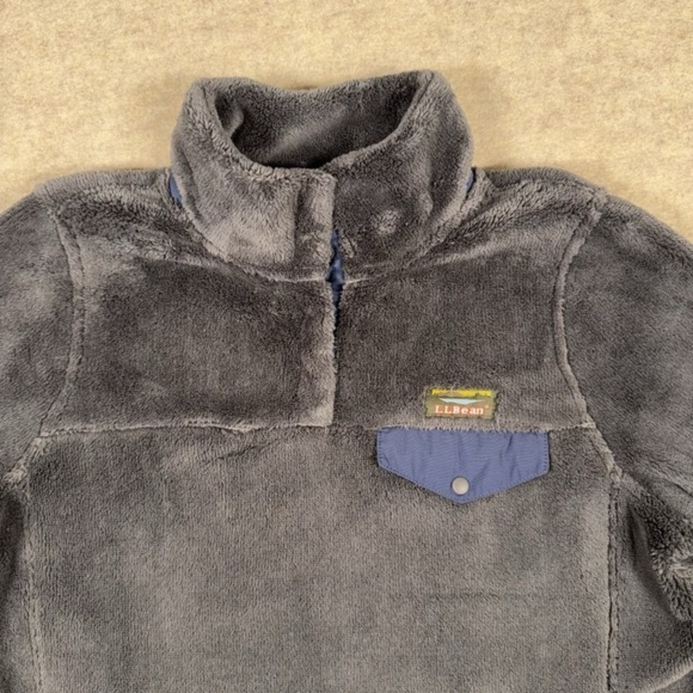 LL Bean Hi-Pile Fleece Pullover 1/4 Snap Jacket Womens Medium Gray Style 505112 - Picture 3 of 13